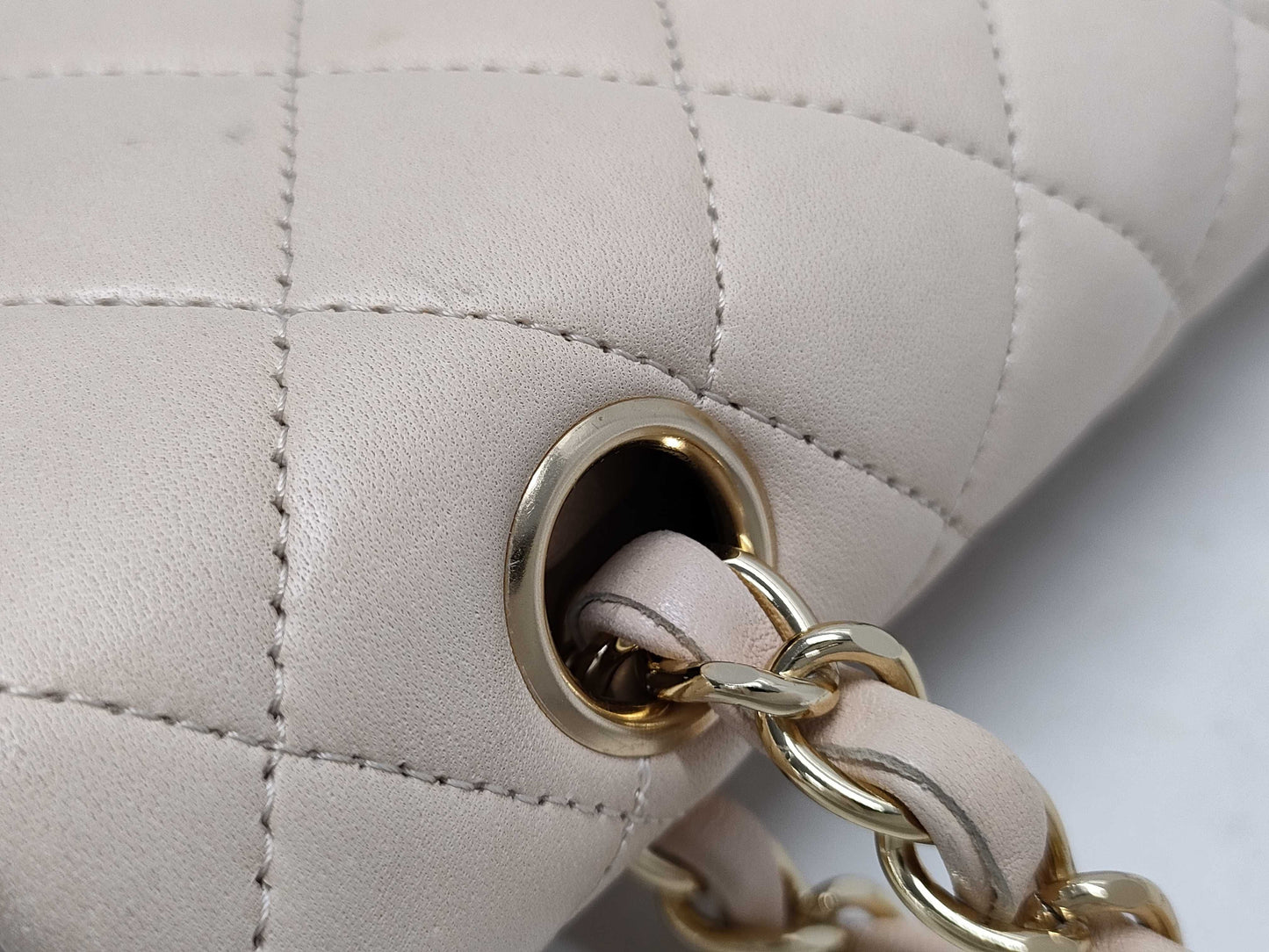 CHANEL Matelasse Classic Handbag 25, Lambskin, Cream