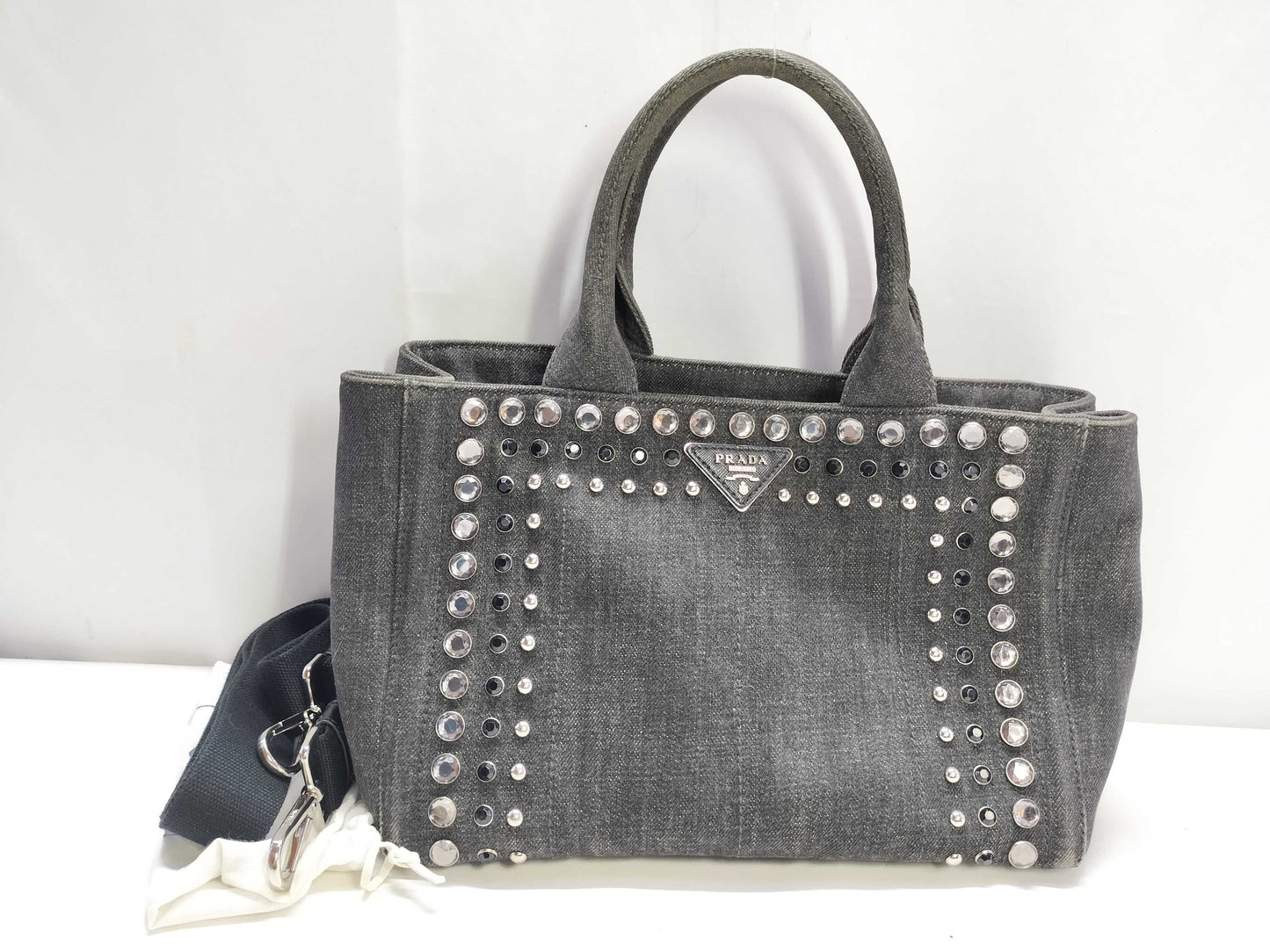 PRADA Canapa Tote Gray Stone Tote Bag