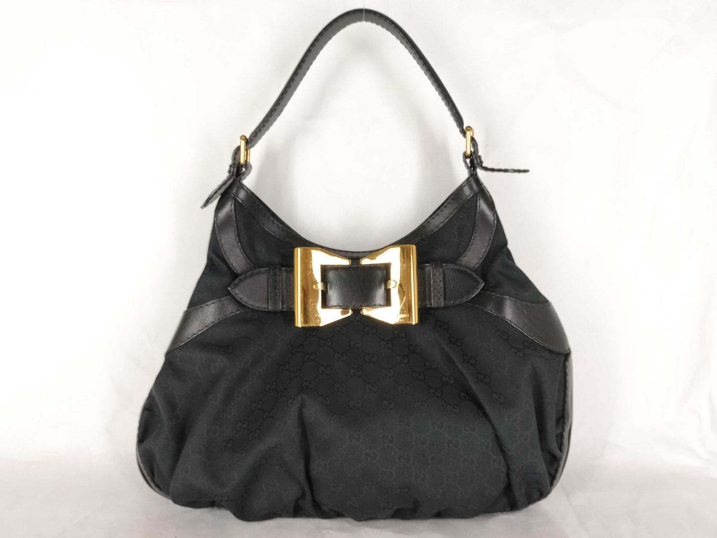 GUCCI GG Canvas Queen Hobo Handbag, Black, 189884