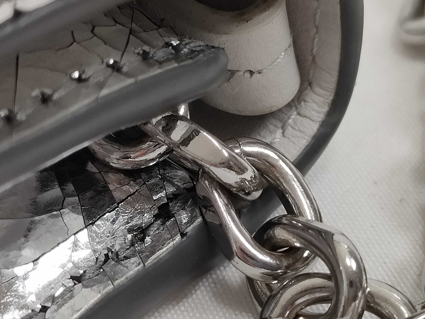 Margiela Broken Mirror Chain Wallet Calfskin Silver Shoulder Bag