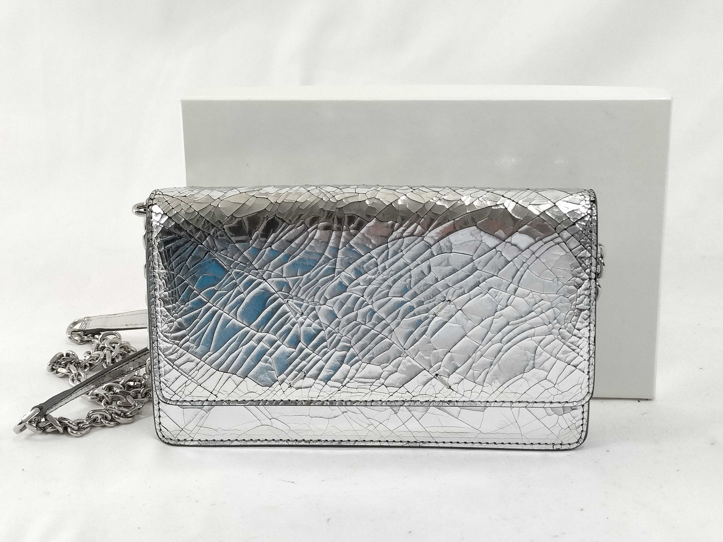 Margiela Broken Mirror Chain Wallet Calfskin Silver Shoulder Bag