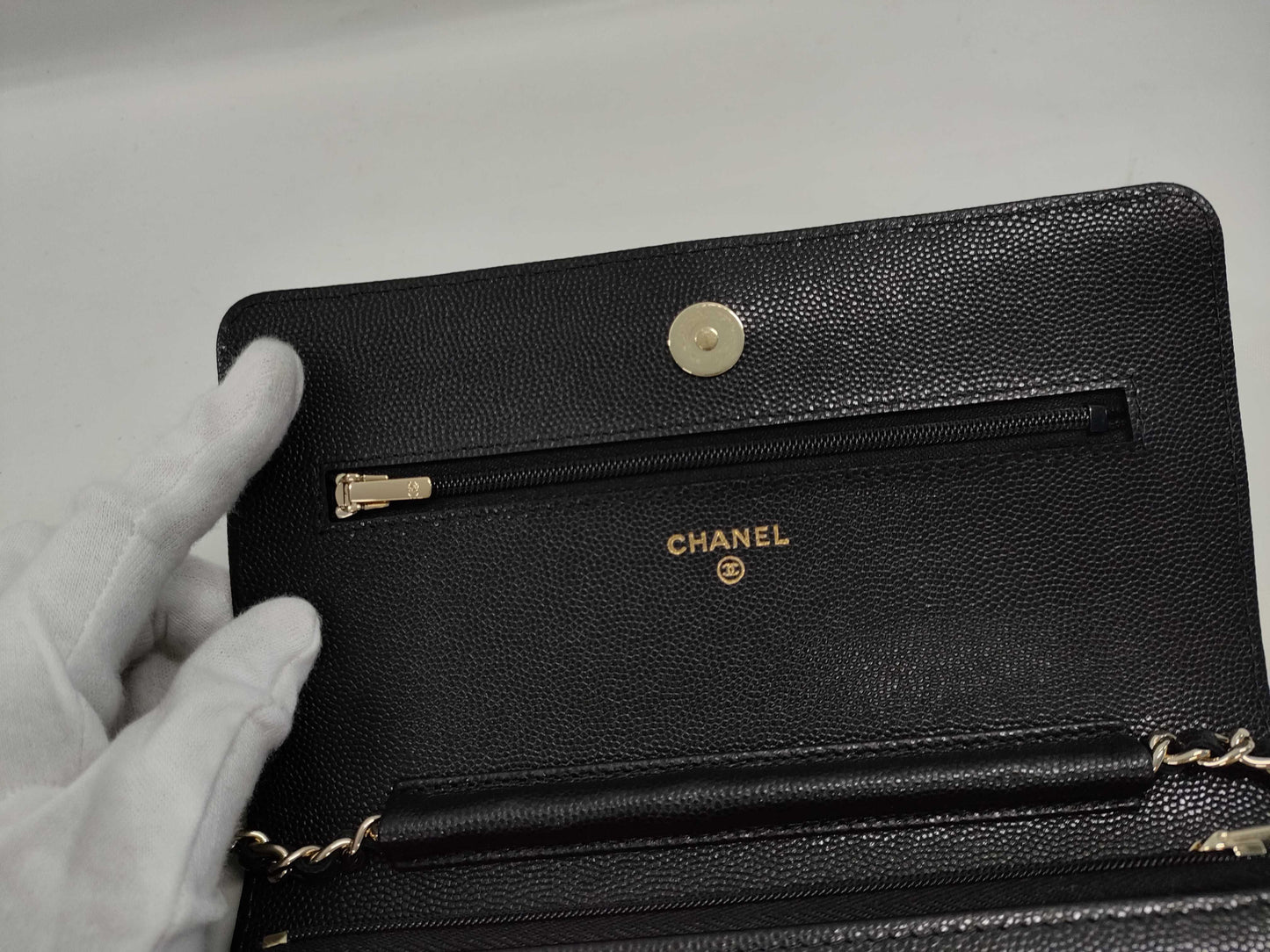 CHANEL Caviar Skin Coco Mark Rhinestone Chain Wallet, Random Number Shoulder Bag