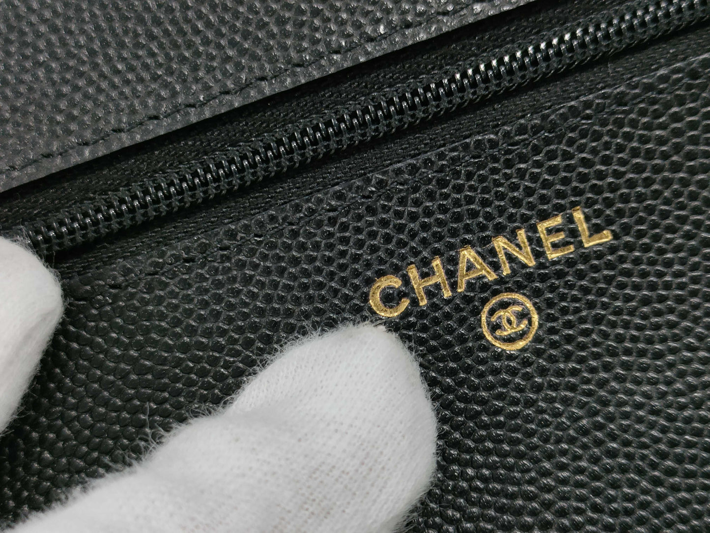 CHANEL Caviar Skin Coco Mark Rhinestone Chain Wallet, Random Number Shoulder Bag