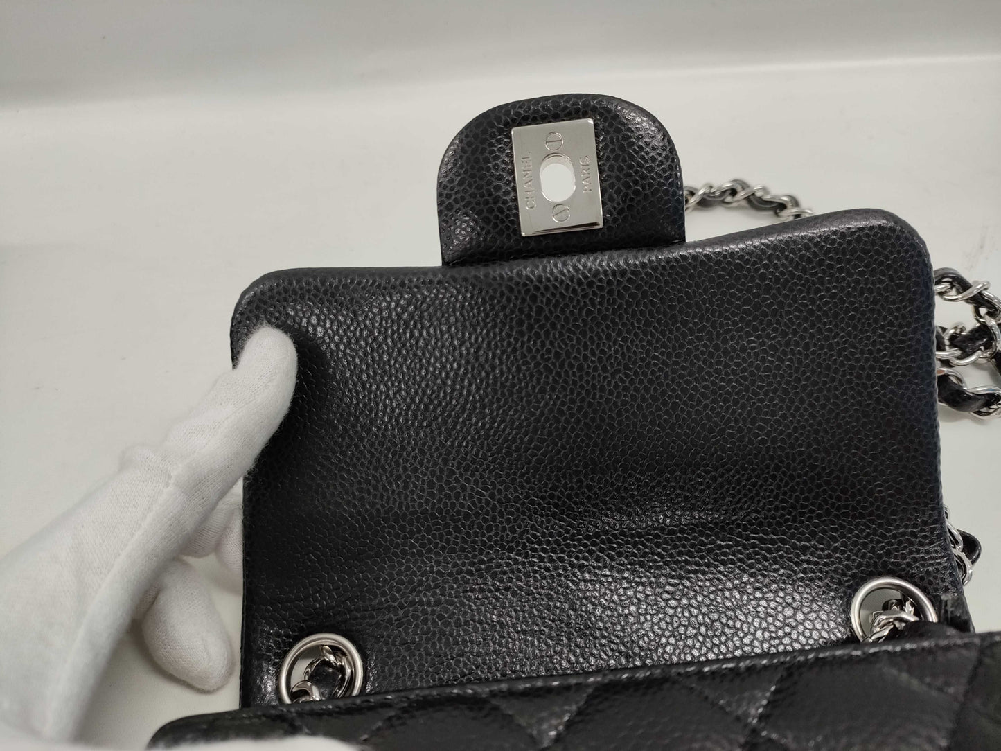 CHANEL Matelasse Mini Matelasse Caviar Leather Shoulder Bag in Black with Silver Hardware, 19 Series