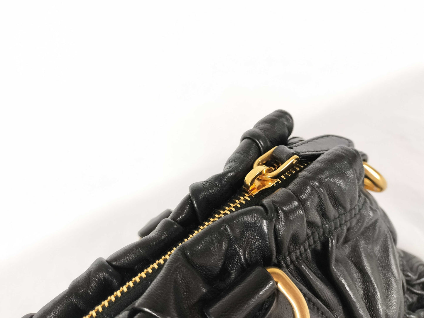 PRADA Prada Nappa Gathered 2-Way Handbag Black Handbag
