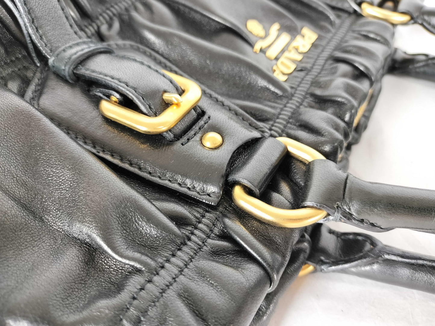 PRADA Prada Nappa Gathered 2-Way Handbag Black Handbag