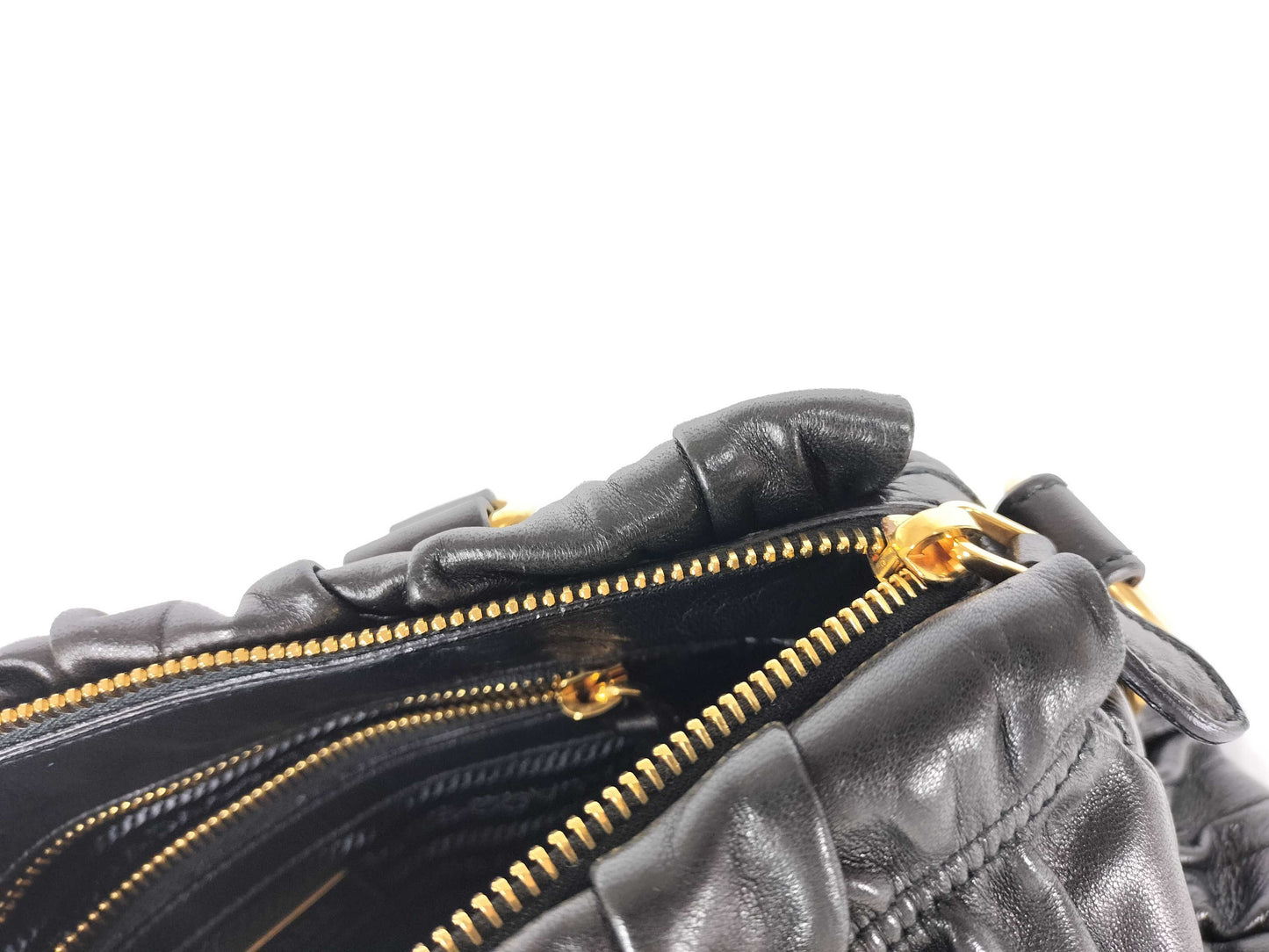 PRADA Prada Nappa Gathered 2-Way Handbag Black Handbag