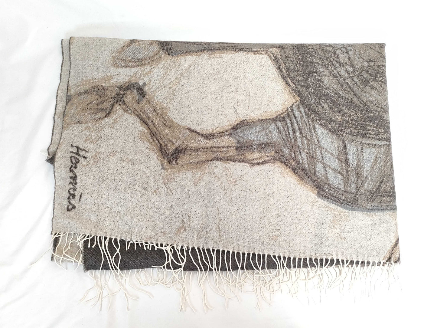 HERMES Cashmere Large Shawl/Stole with Horse Pattern, 150x200cm, with Japon Tag, Other Apparel