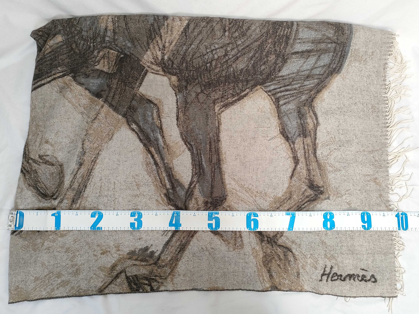 HERMES Cashmere Large Shawl/Stole with Horse Pattern, 150x200cm, with Japon Tag, Other Apparel