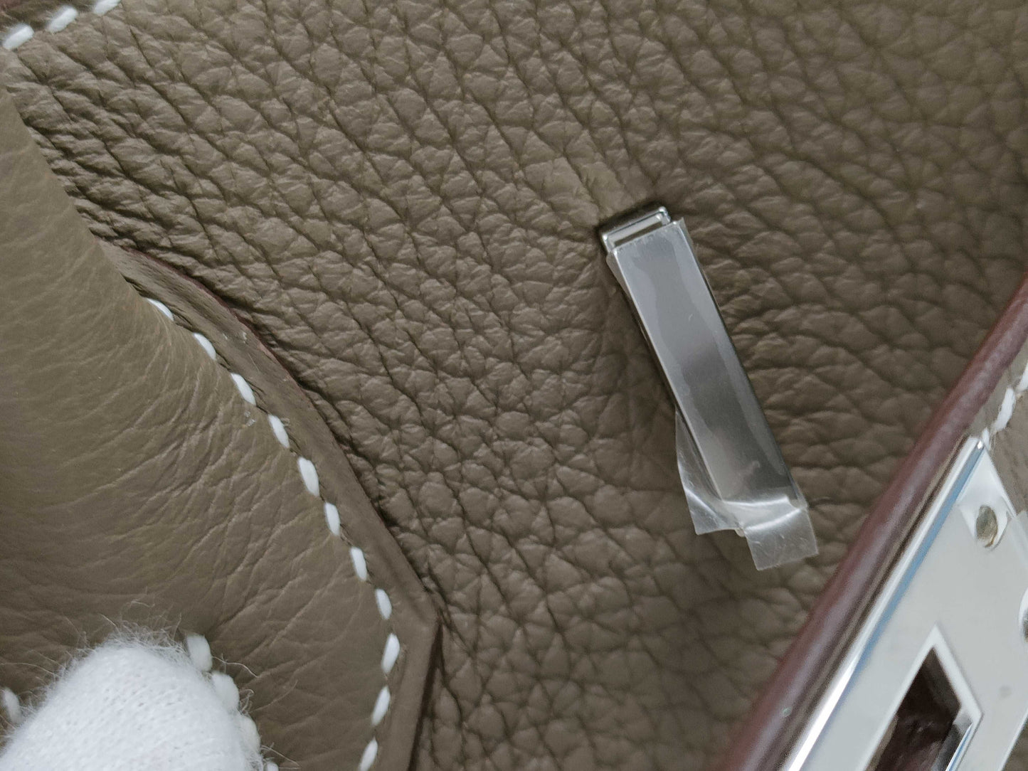 HERMES Togo Birkin 25 Etoupe Silver Hardware W Stamp Handbag