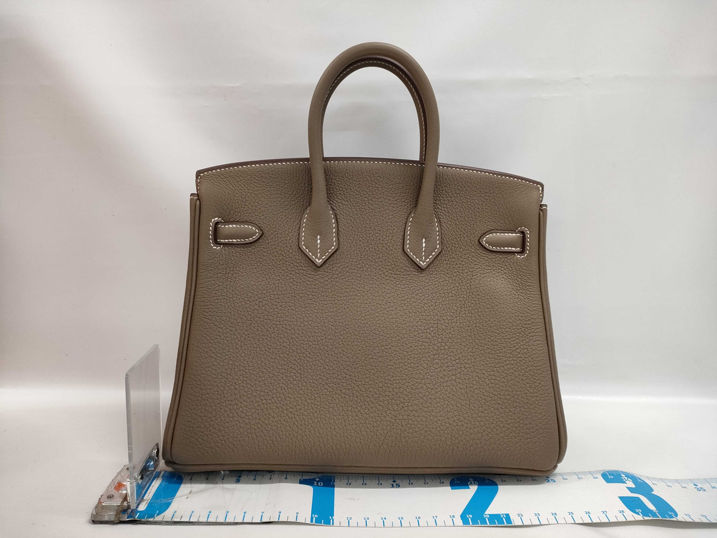 HERMES Togo Birkin 25 Etoupe Silver Hardware W Stamp Handbag