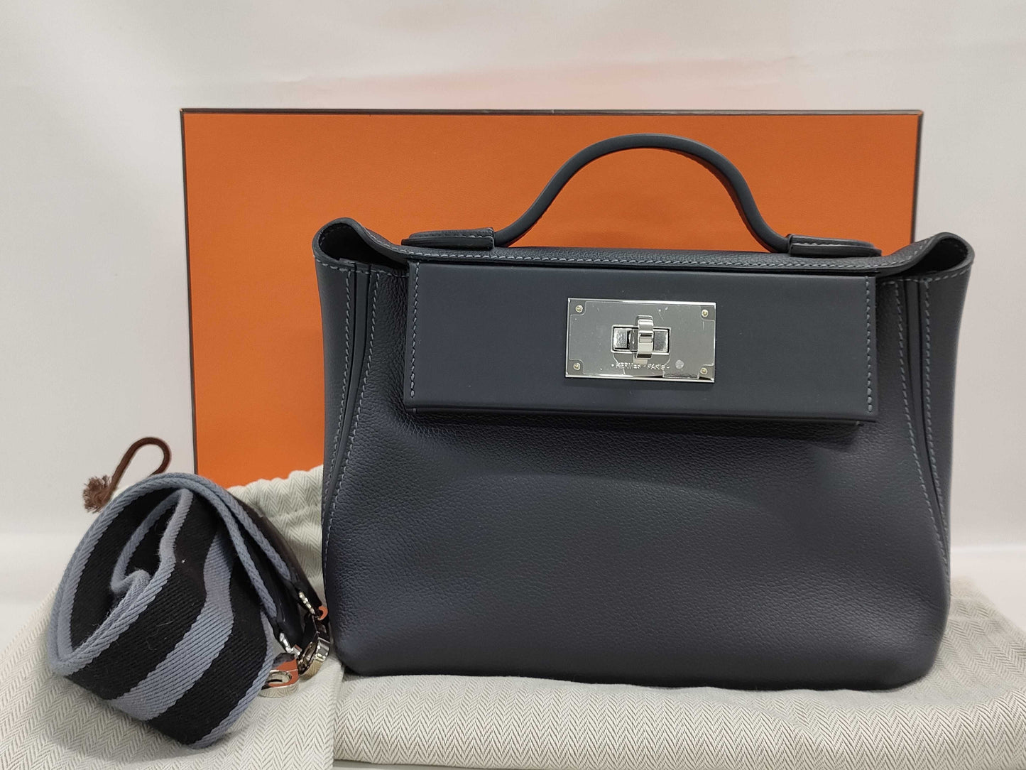HERMES Evercolor Swift Vin Quatre Mini Ardoise W Stamped Handbag