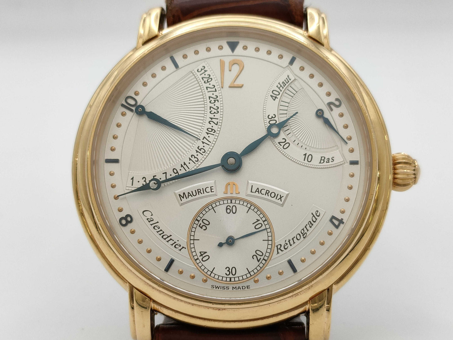 MAURICE LACROIX Calendar Retrograde AD42764 76847 Manual Winding 18K Yellow Gold Men's Watch