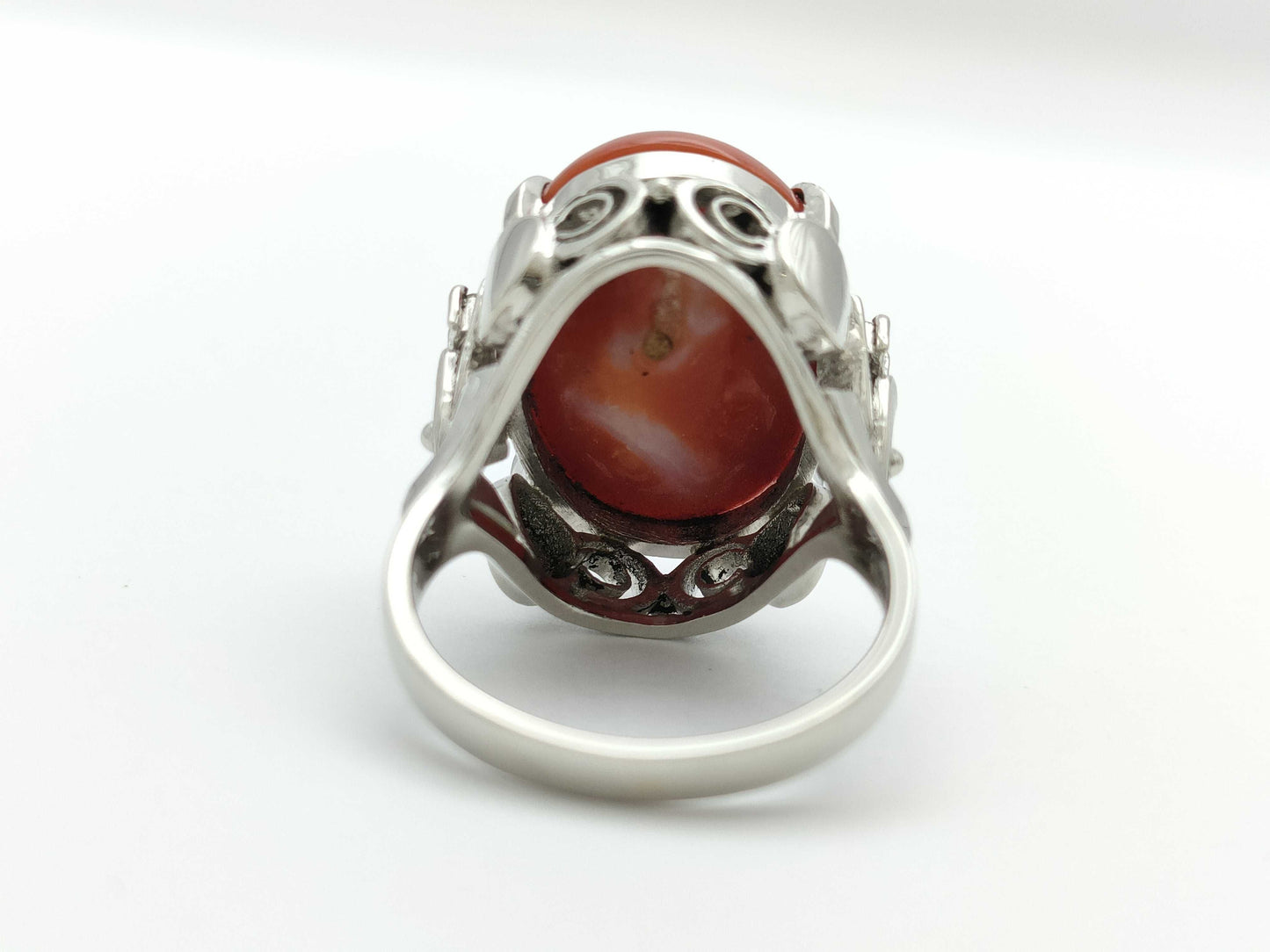 Coral Ring, Diameter: Approx. 13.1mm x 18.1mm, D0.10ct, PT900, 10.5g