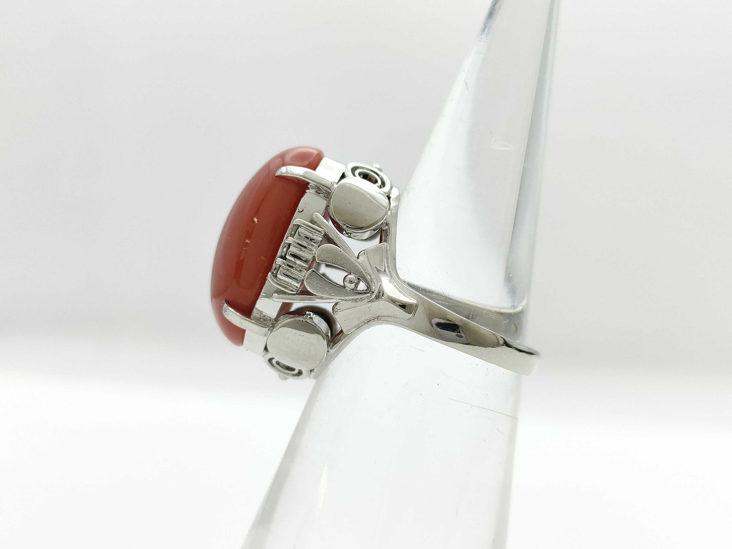 Coral Ring, Diameter: Approx. 13.1mm x 18.1mm, D0.10ct, PT900, 10.5g