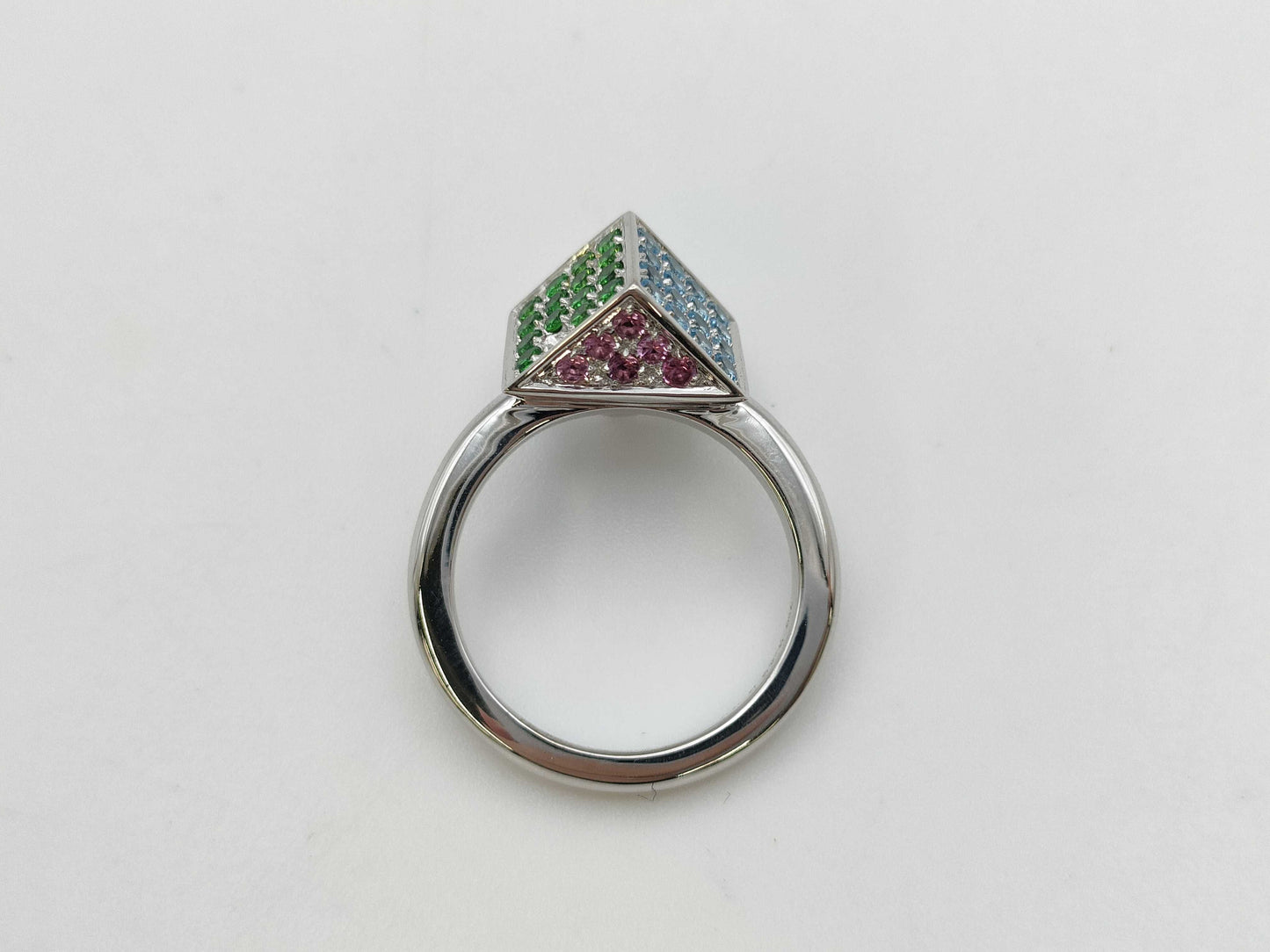 TESORO Topaz, Green Grossular Garnet, and Pink Tourmaline 750 Ring, 9.1g