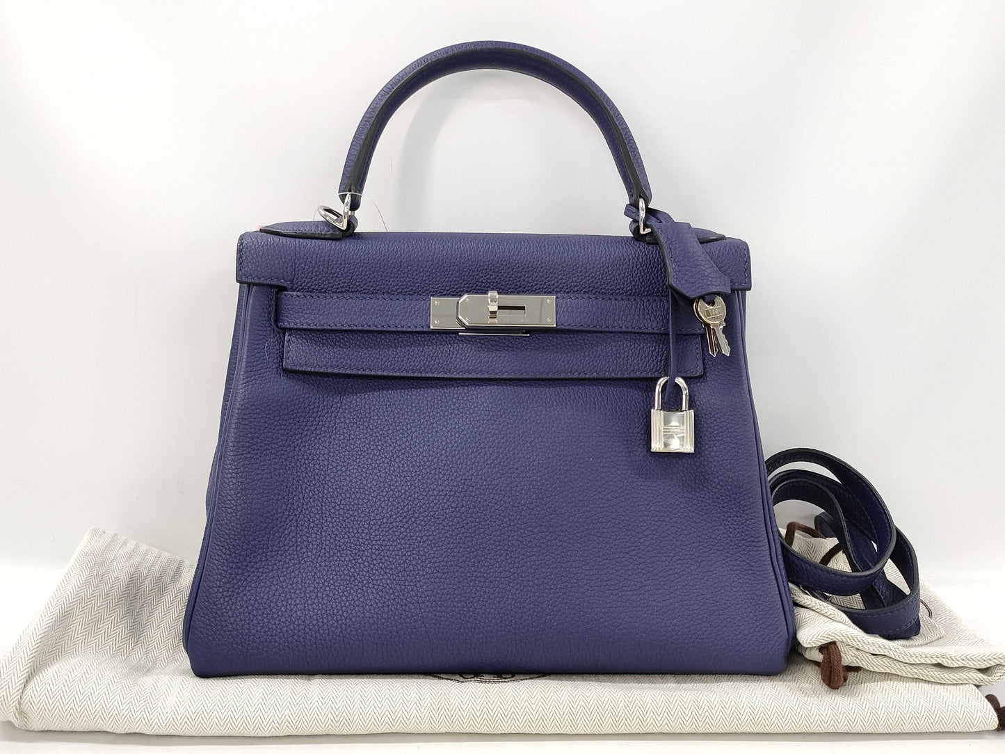 HERMES Kelly 28 Togo Blue Ankle SS C Stamp Shoulder Bag