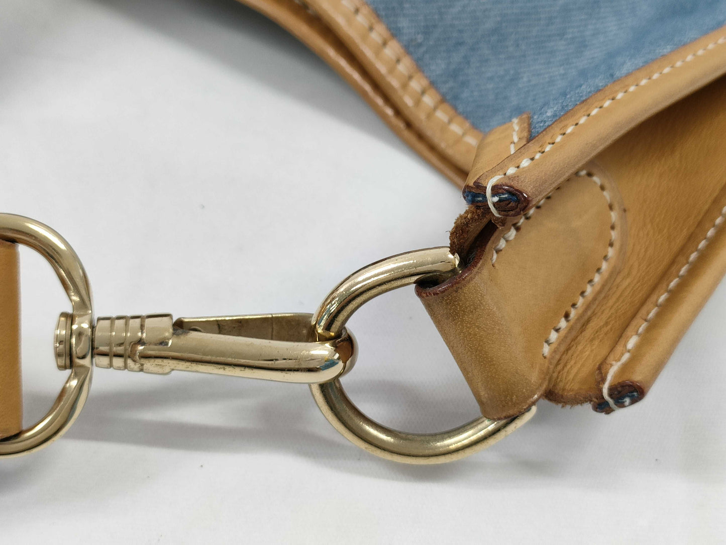 HERMES Evelyn 1GM Toile Jean Vache Gold GP 〇X Stamped Shoulder Bag