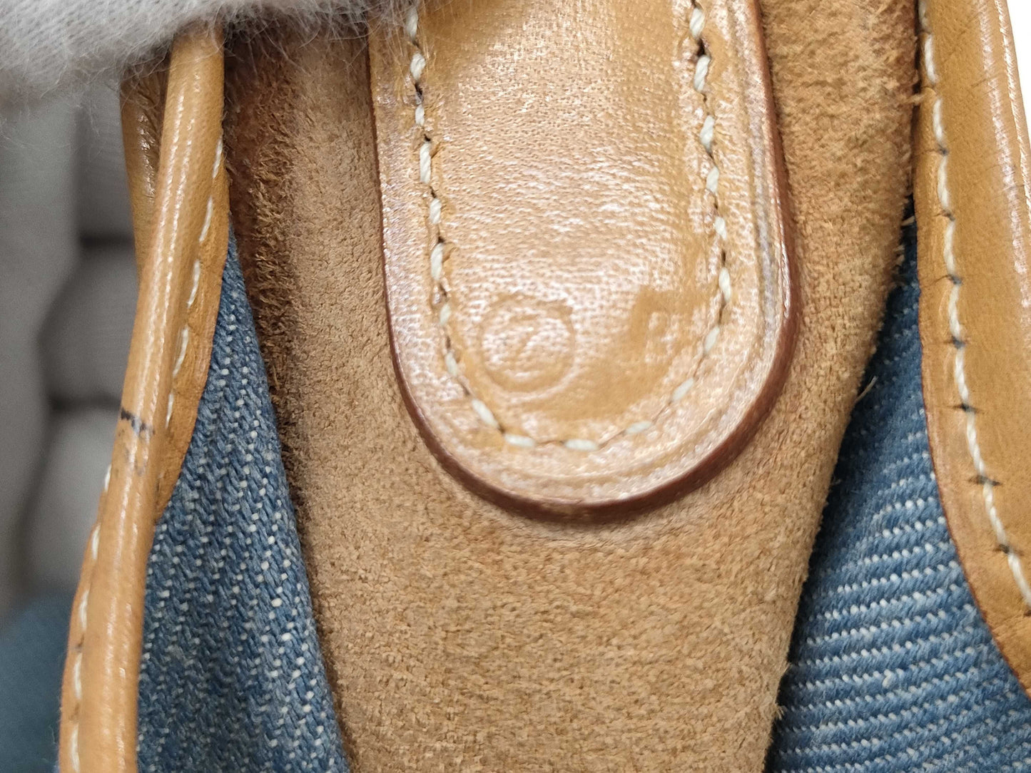 HERMES Evelyn 1GM Toile Jean Vache Gold GP 〇X Stamped Shoulder Bag