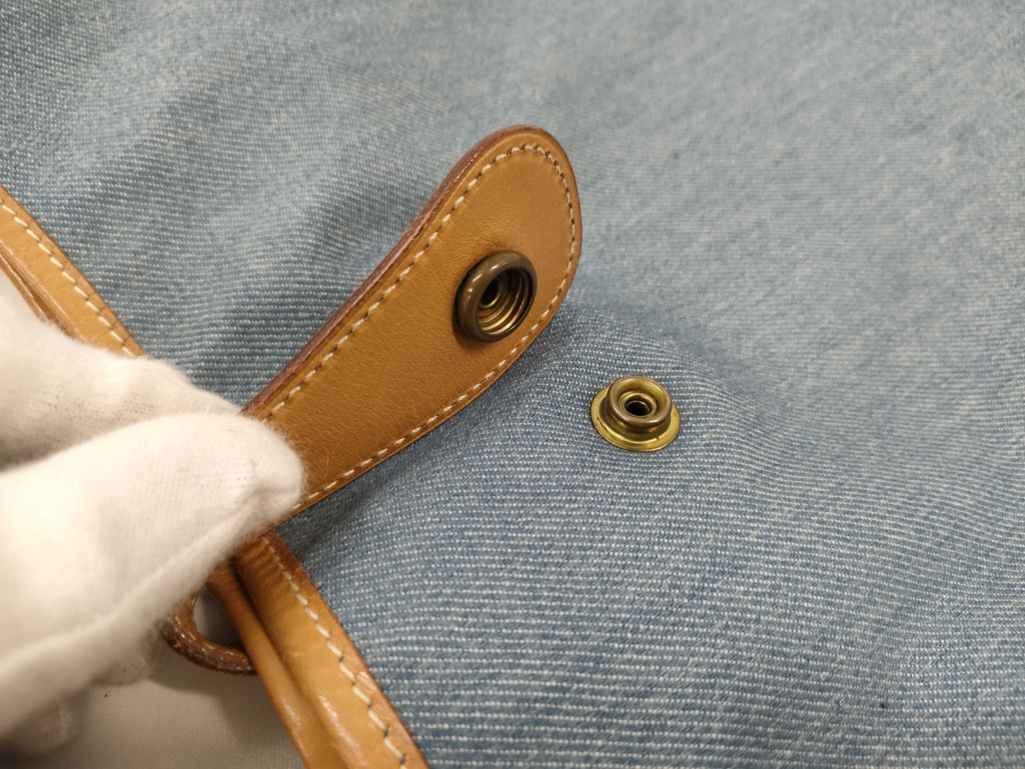 HERMES Evelyn 1GM Toile Jean Vache Gold GP 〇X Stamped Shoulder Bag