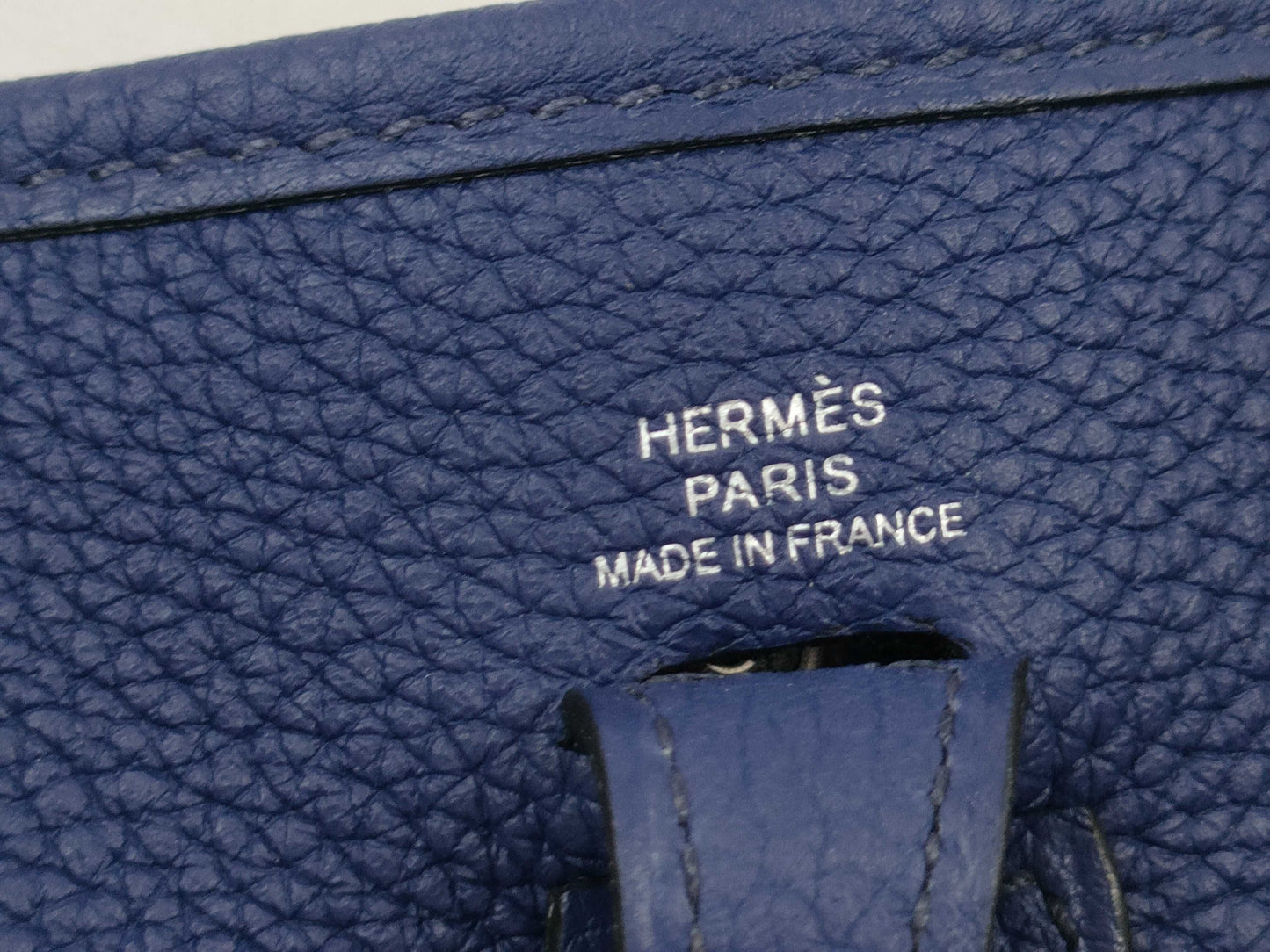 HERMES Evelyn TPM Taurillon Blue Saphir Stainless Steel Y Stamp Shoulder Bag