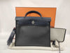 HERMES Airbag Zip 31PM Toile H Berline Vache Hunter Black Bleu Nuit Stainless Steel K Stamp Handbag