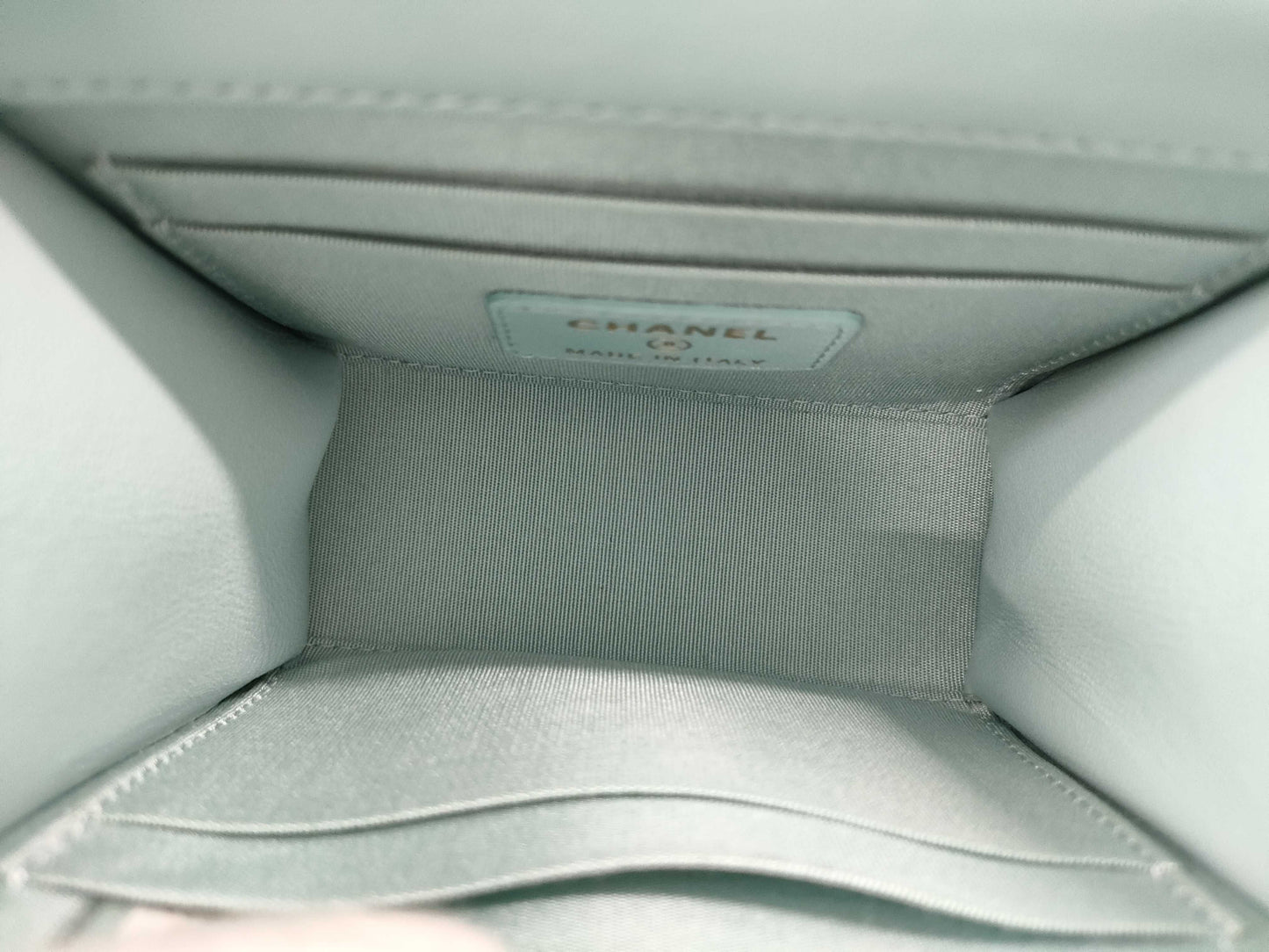 CHANEL Mini Chain Shoulder Bag in Lamb Light Blue GP