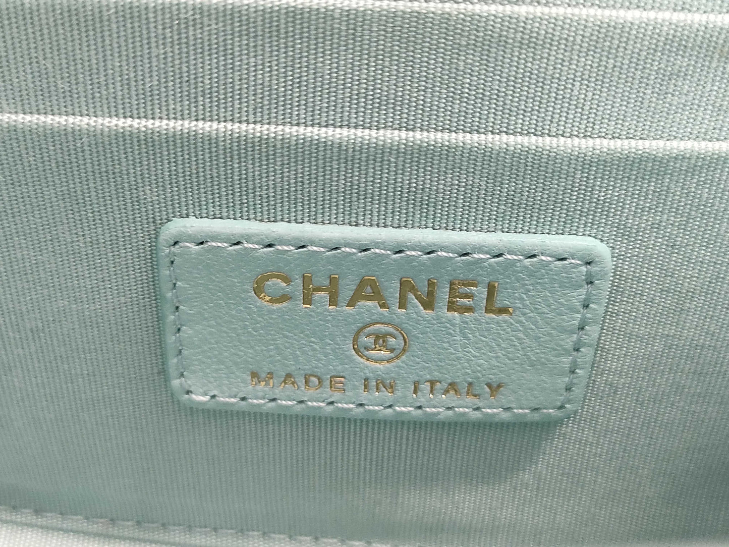 CHANEL Mini Chain Shoulder Bag in Lamb Light Blue GP