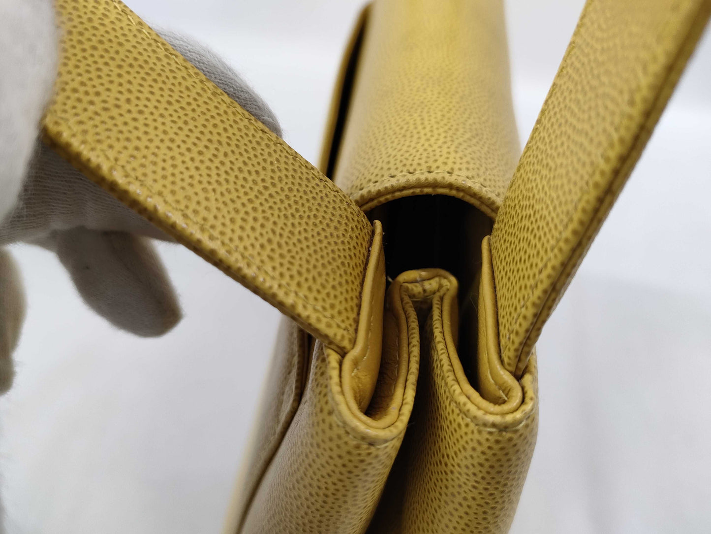 CHANEL Turnlock Caviar Yellow GP Handbag