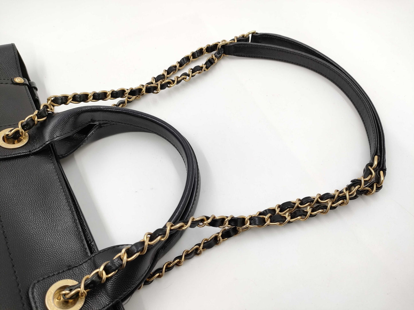 CHANEL Deauville Studded Calfskin Black GP Tote Bag