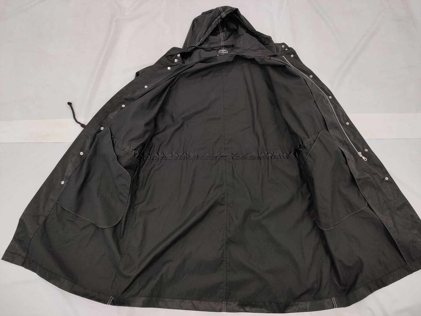 CHANEL Hooded Coat Nylon Black Jacket