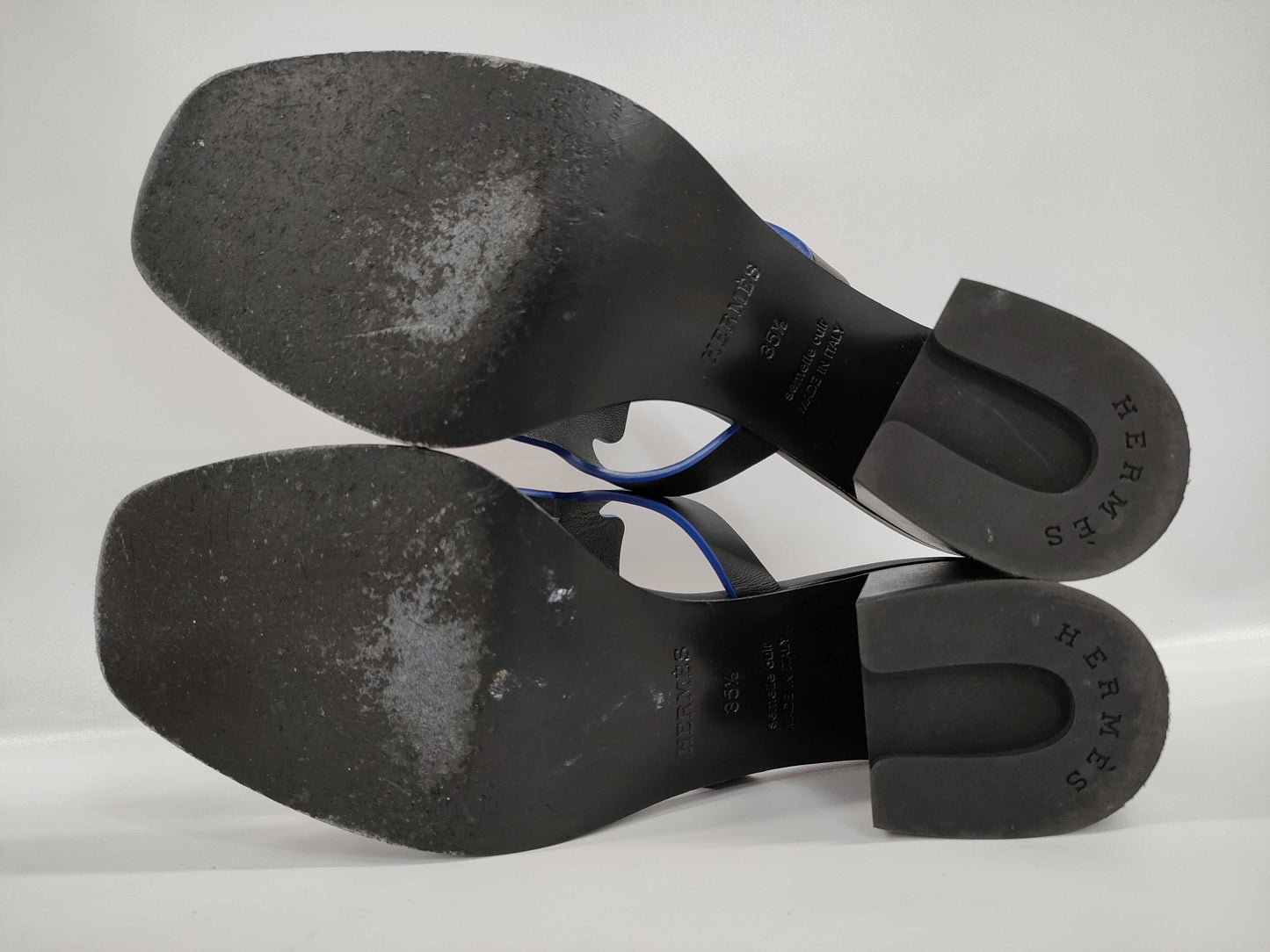 HERMES Izzy Sandals - Black/Blue, Size 35 1/2