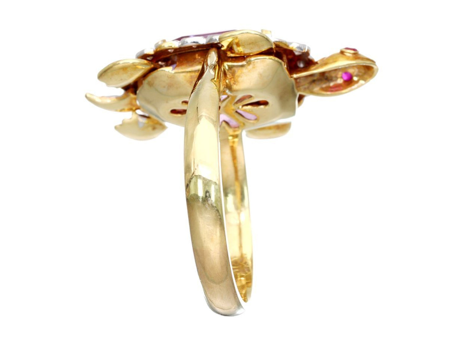 Turtle Motif Amethyst Ruby D0.20ct K18 8.6g Ring