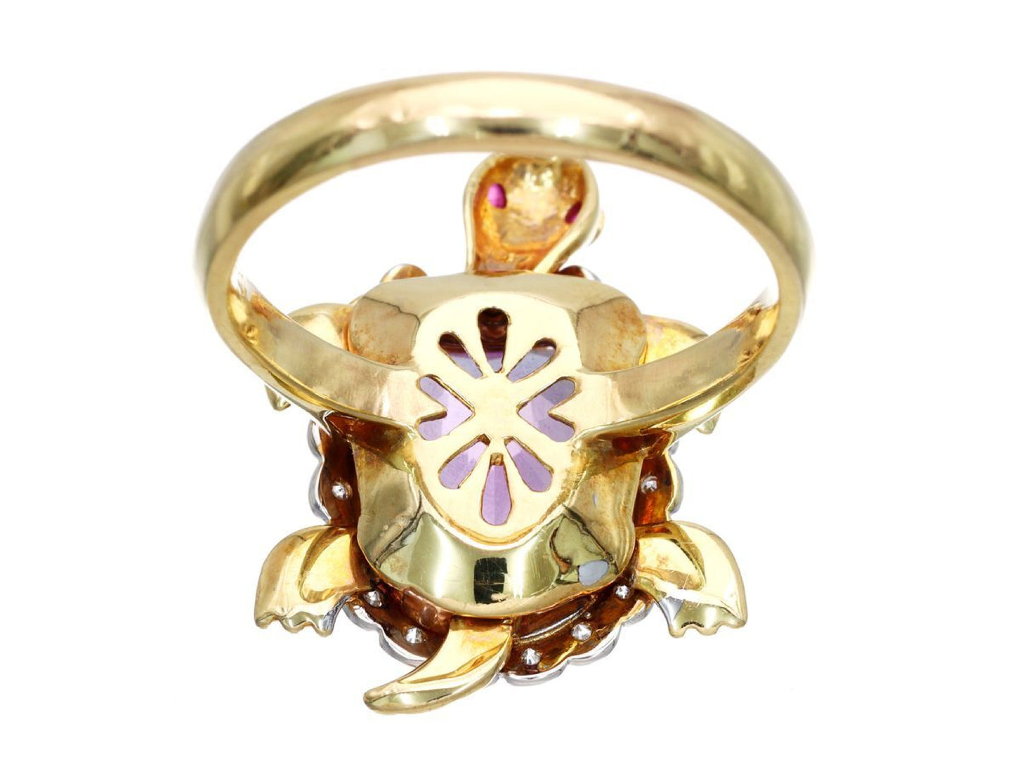 Turtle Motif Amethyst Ruby D0.20ct K18 8.6g Ring