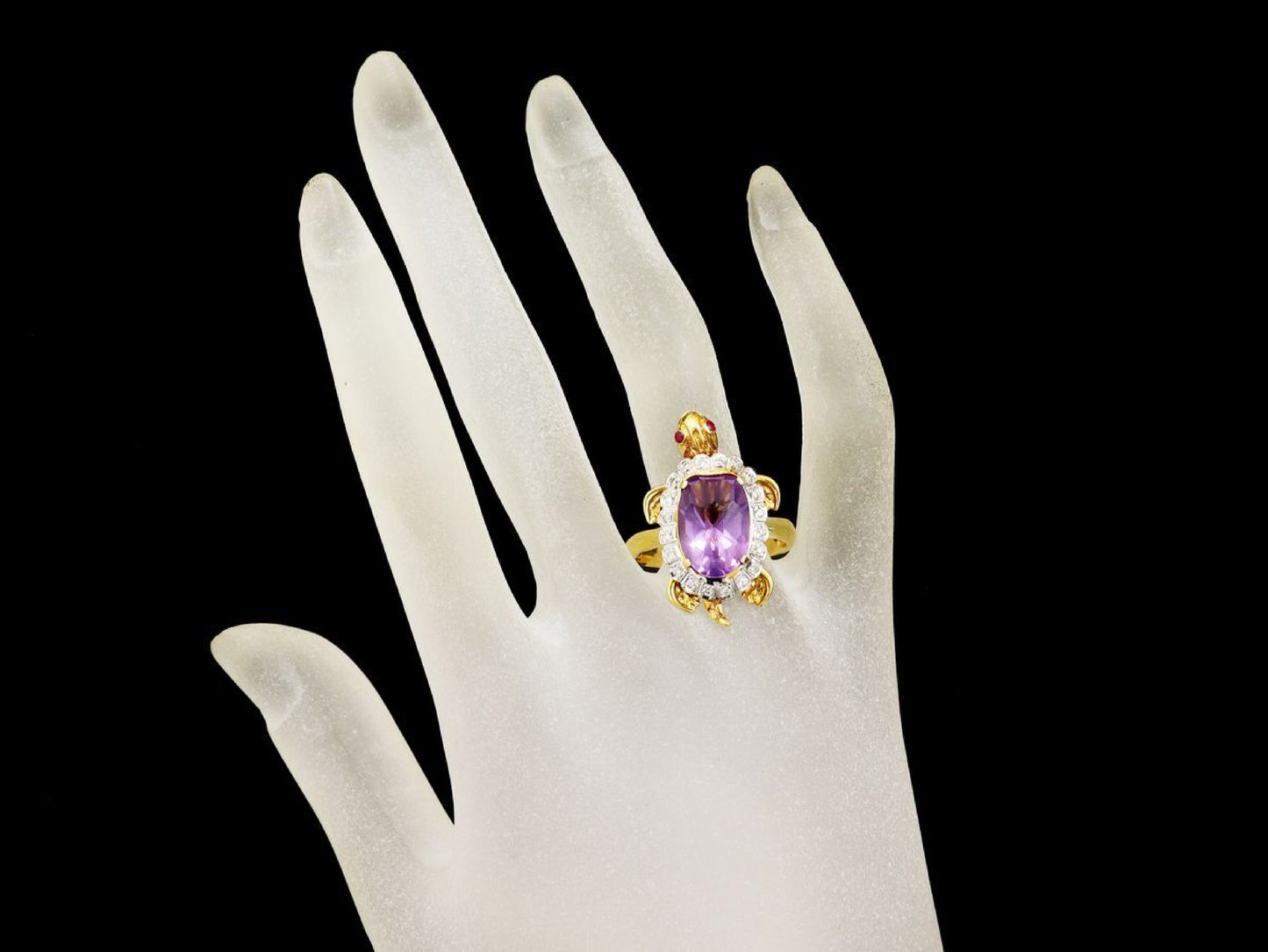 Turtle Motif Amethyst Ruby D0.20ct K18 8.6g Ring
