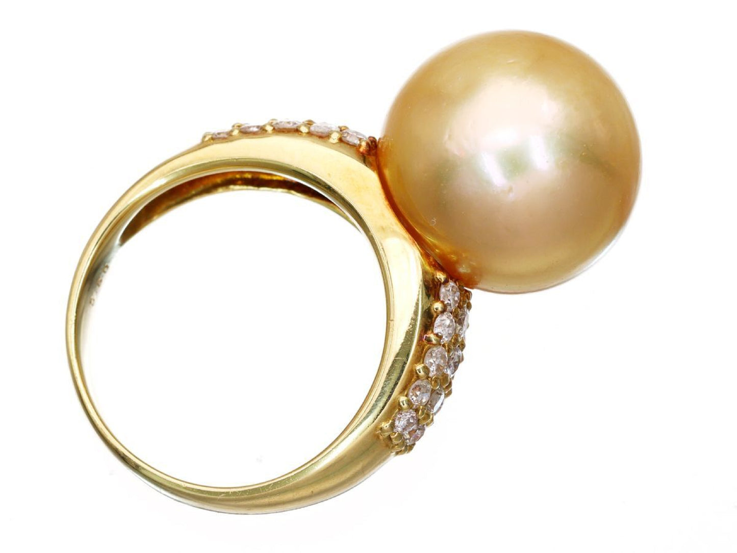 Golden Pearl Ring, 13.8mm Diameter, 0.58ct, 18K Gold, 8.4g