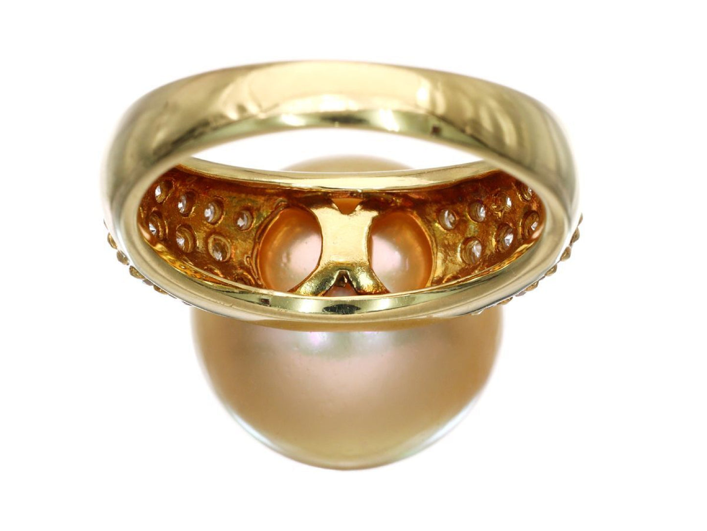 Golden Pearl Ring, 13.8mm Diameter, 0.58ct, 18K Gold, 8.4g