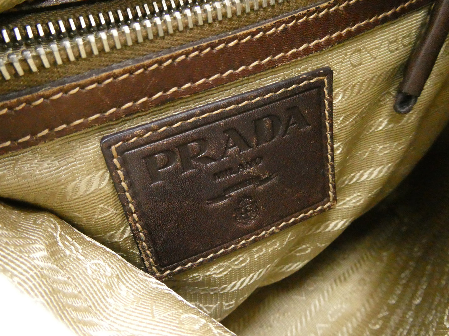 PRADA Logo Jacquard Canvas and Leather Shoulder Bag