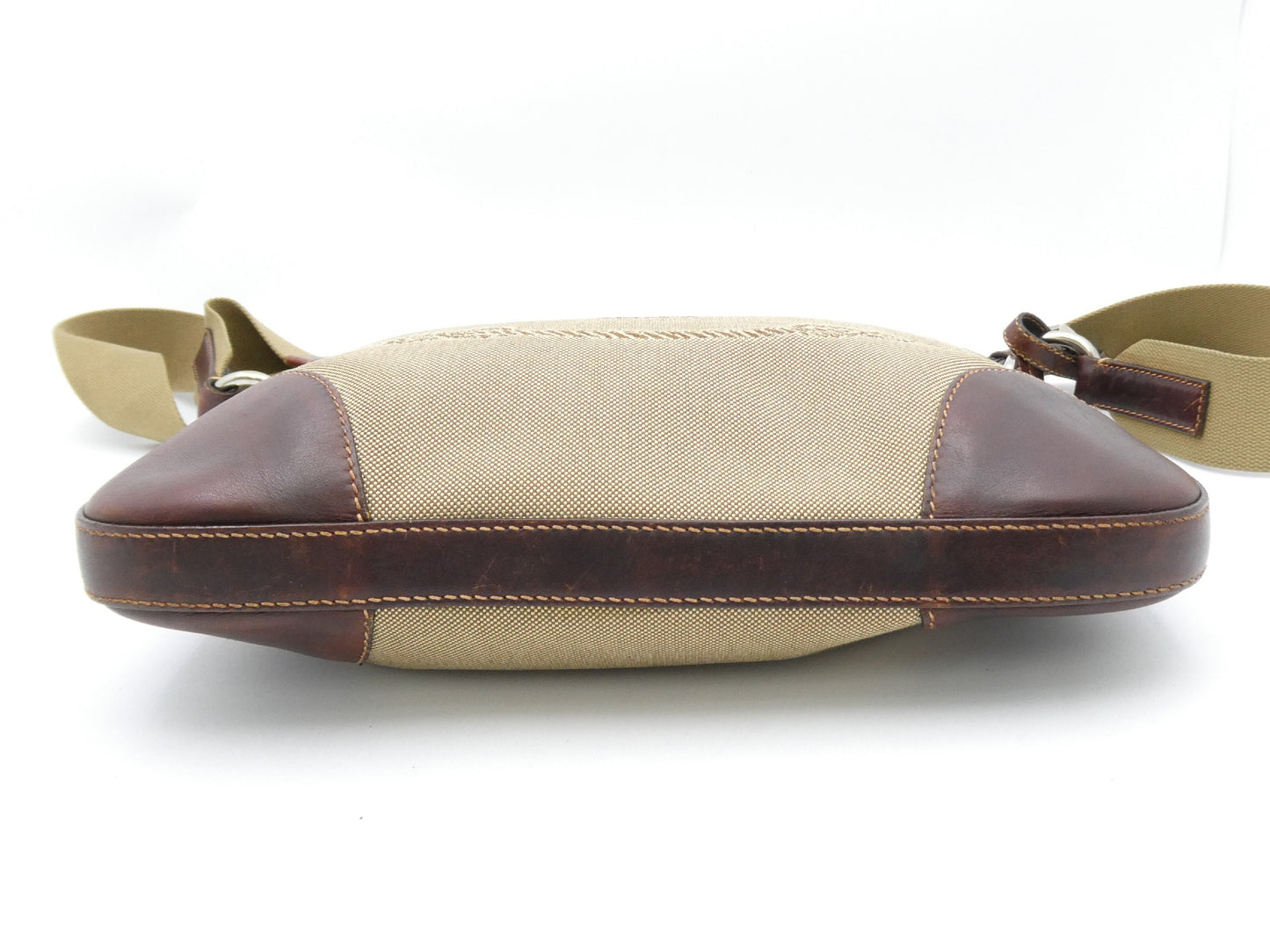 PRADA Logo Jacquard Canvas and Leather Shoulder Bag