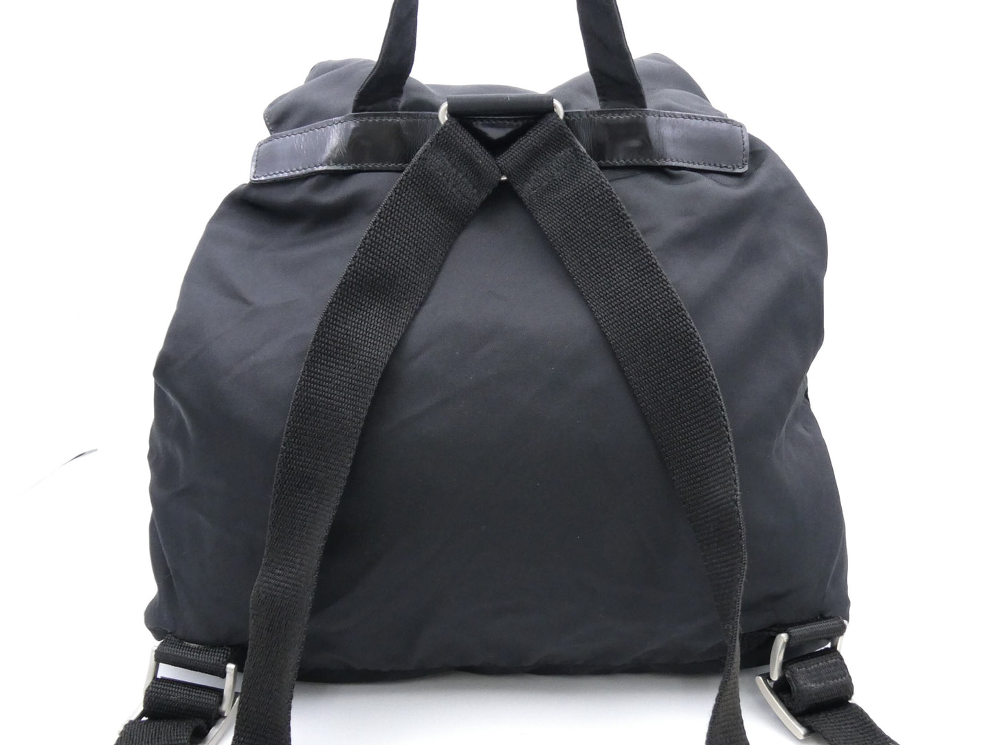 PRADA logo plate nylon and leather backpack