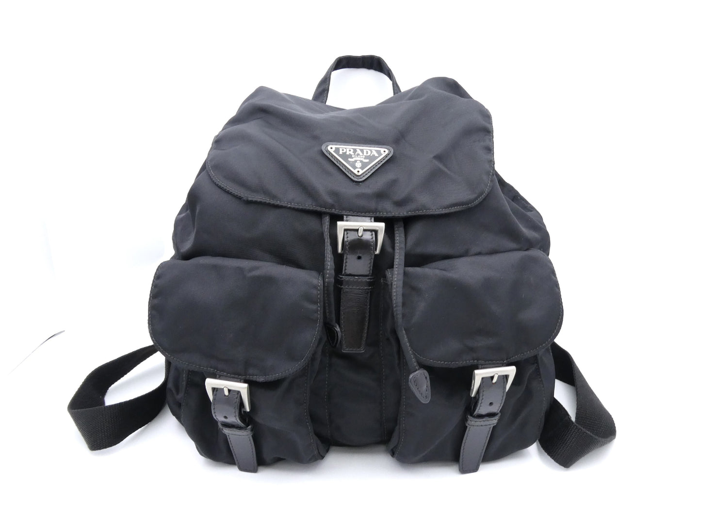 PRADA logo plate nylon and leather backpack