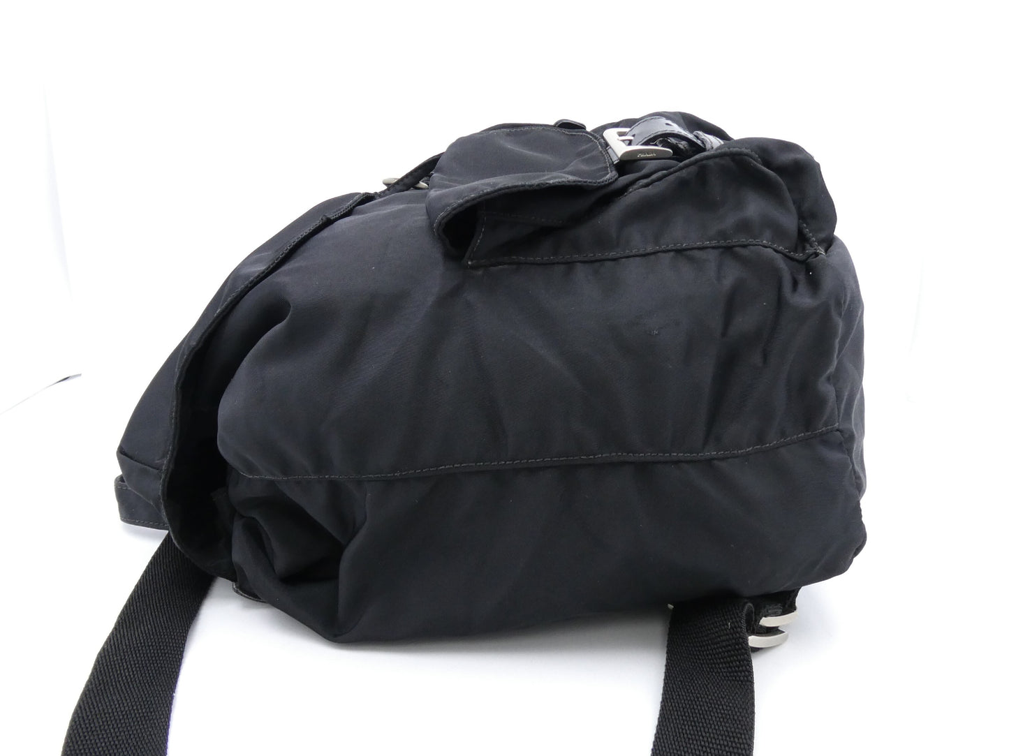 PRADA logo plate nylon and leather backpack
