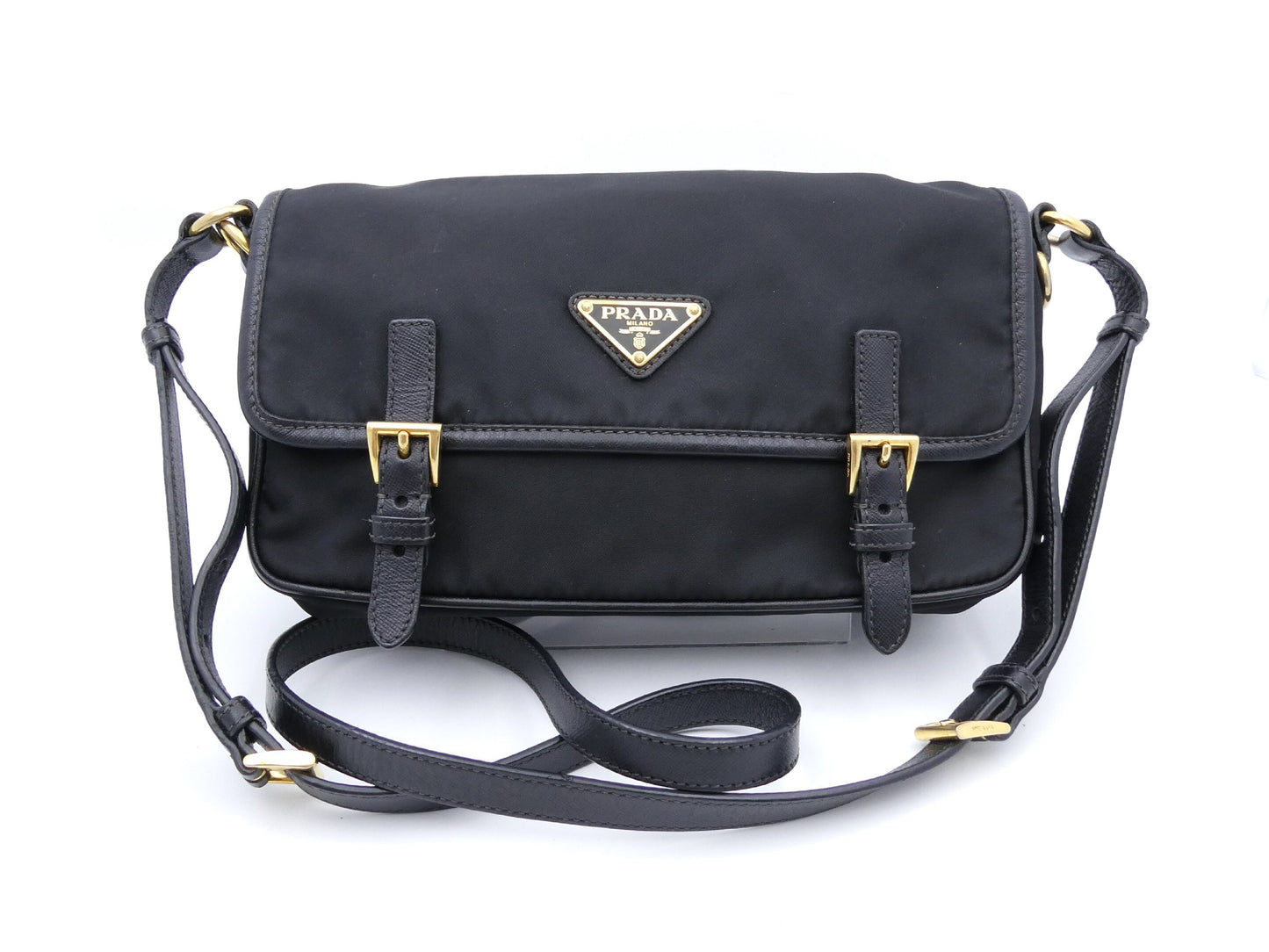 PRADA logo plate nylon shoulder bag