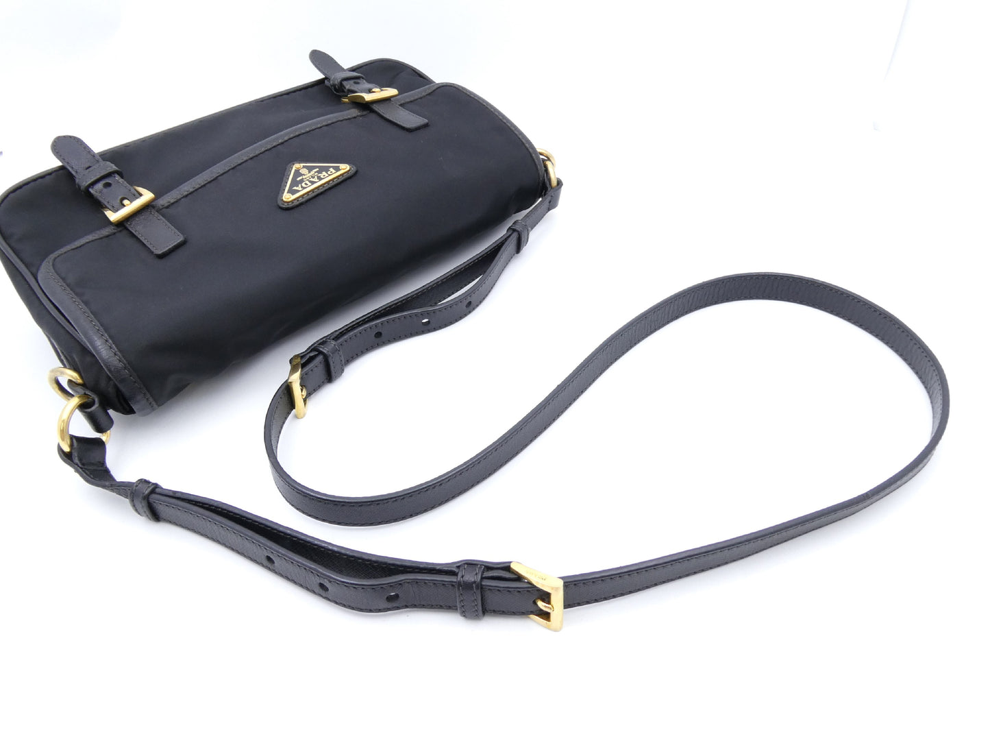 PRADA logo plate nylon shoulder bag