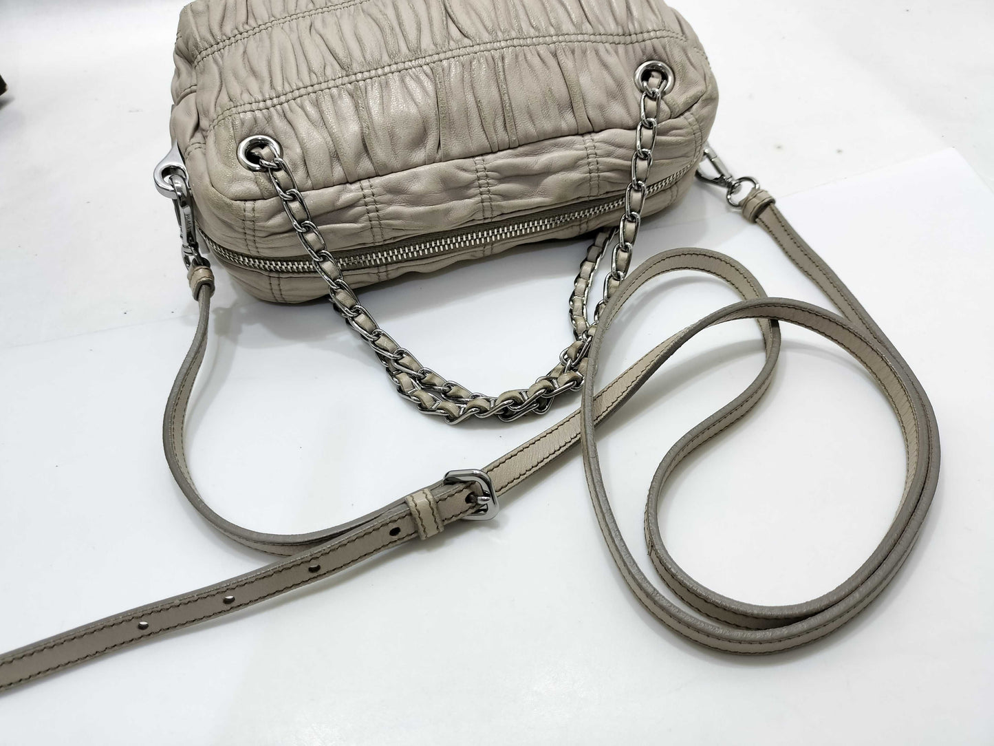PRADA Gathered Logo Shoulder Bag Handbag