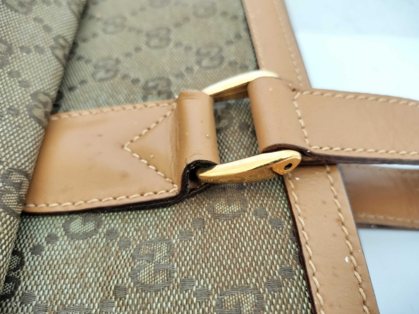 GUCCI GG Canvas Leather Shoulder Tote Bag with GG Pattern