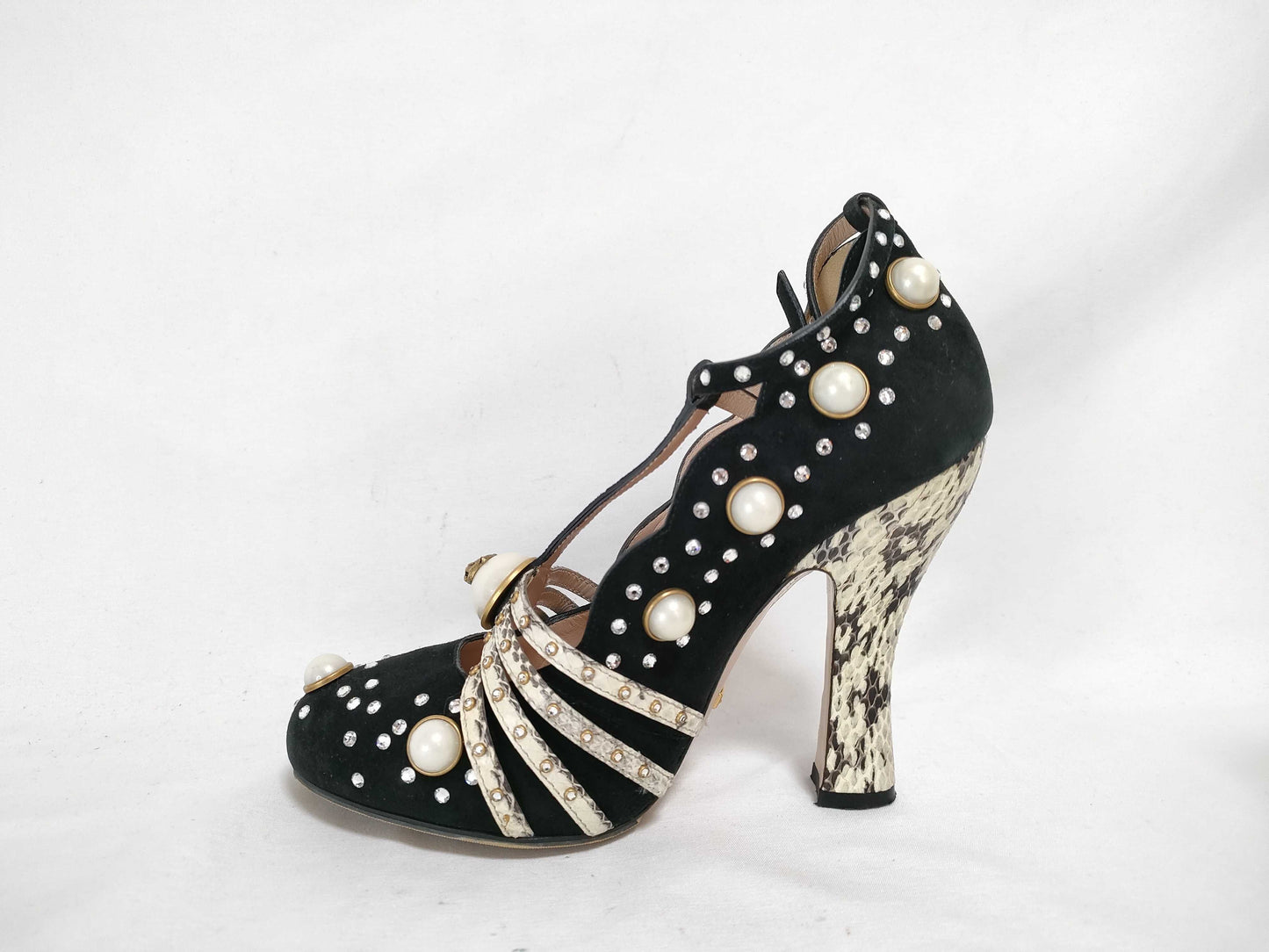 GUCCI GUCCI Tiger Head Python Pumps with Pearls