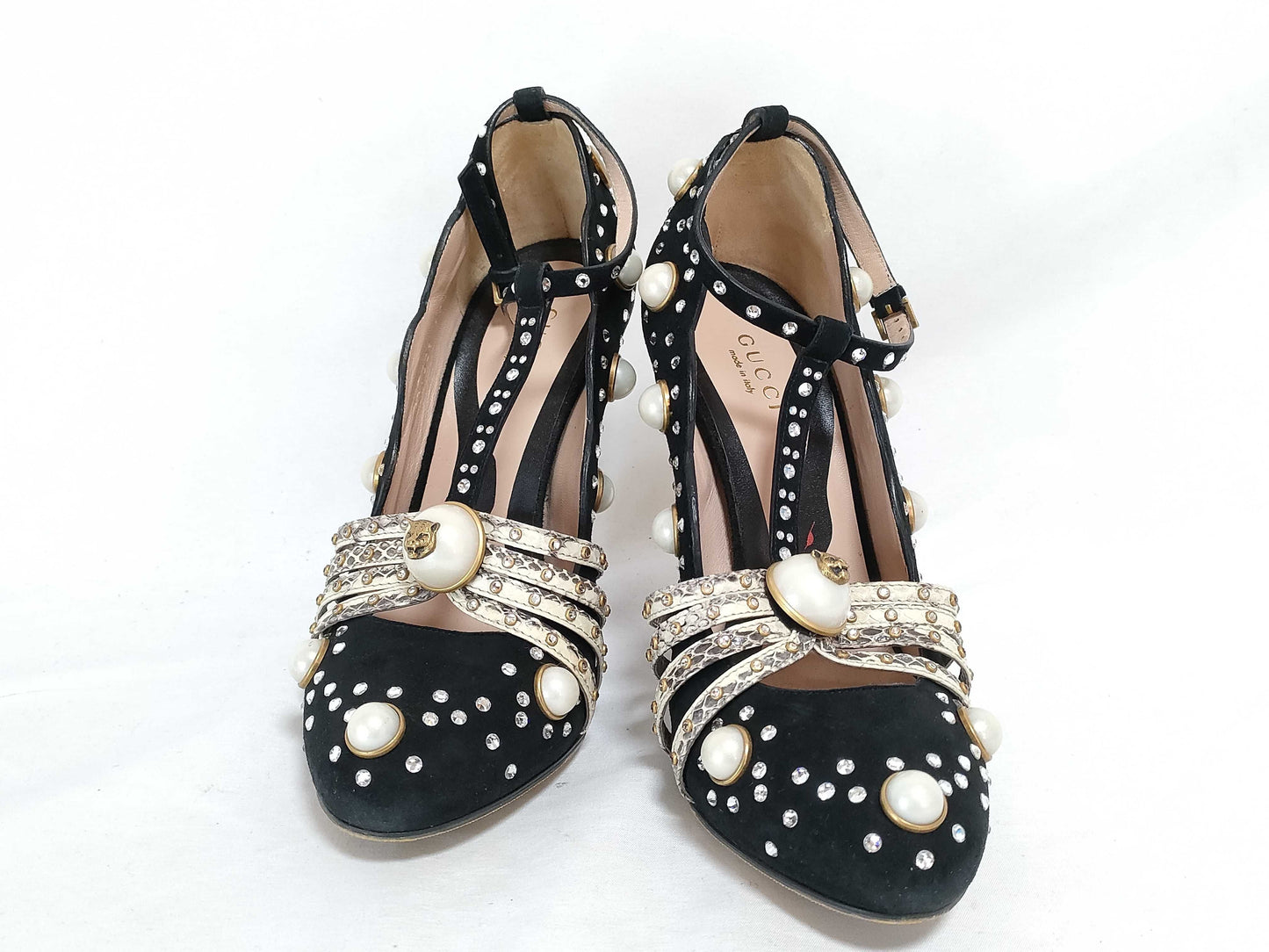 GUCCI GUCCI Tiger Head Python Pumps with Pearls