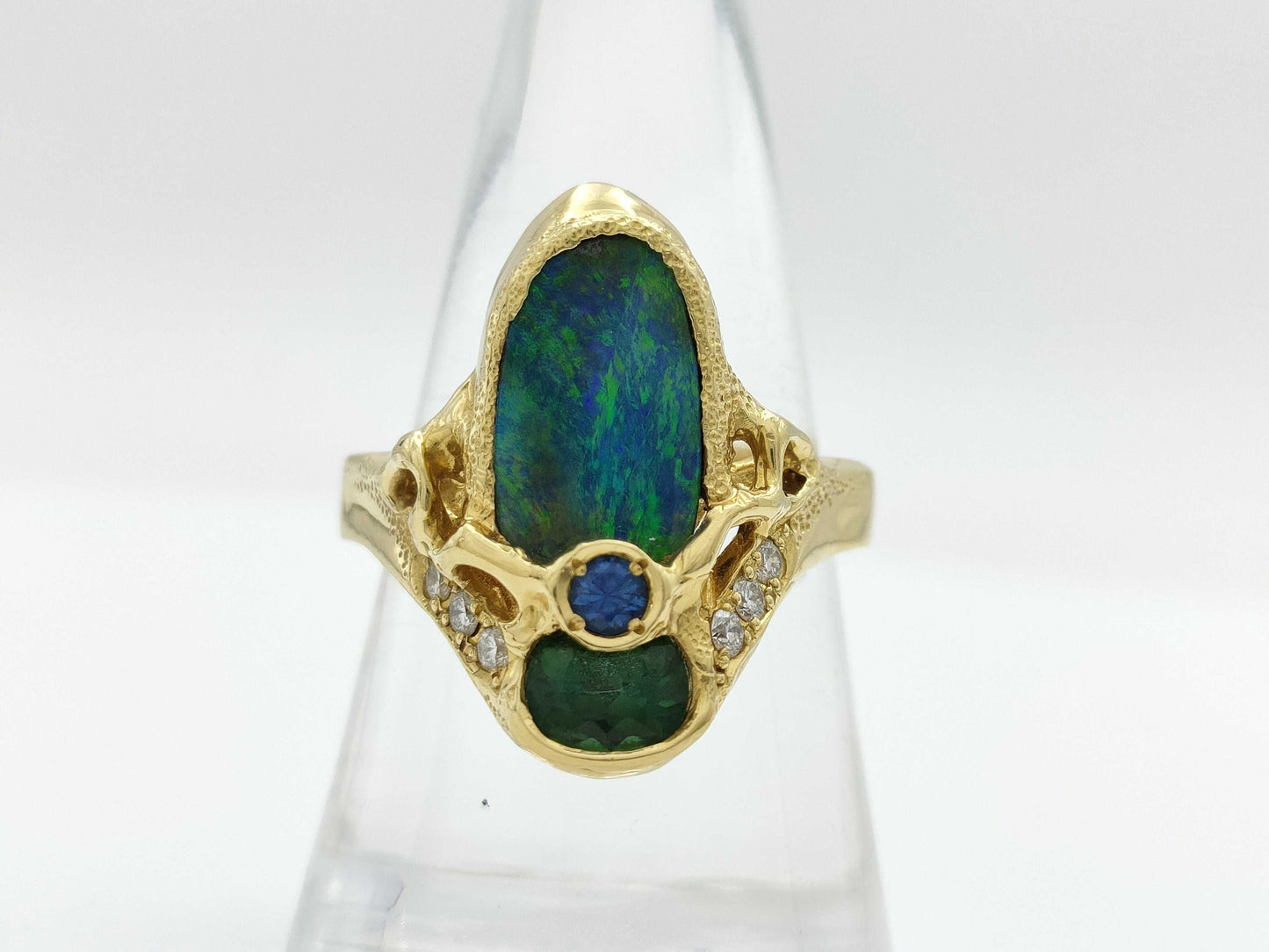 Opal, Diamond, and 18K Gold Ring