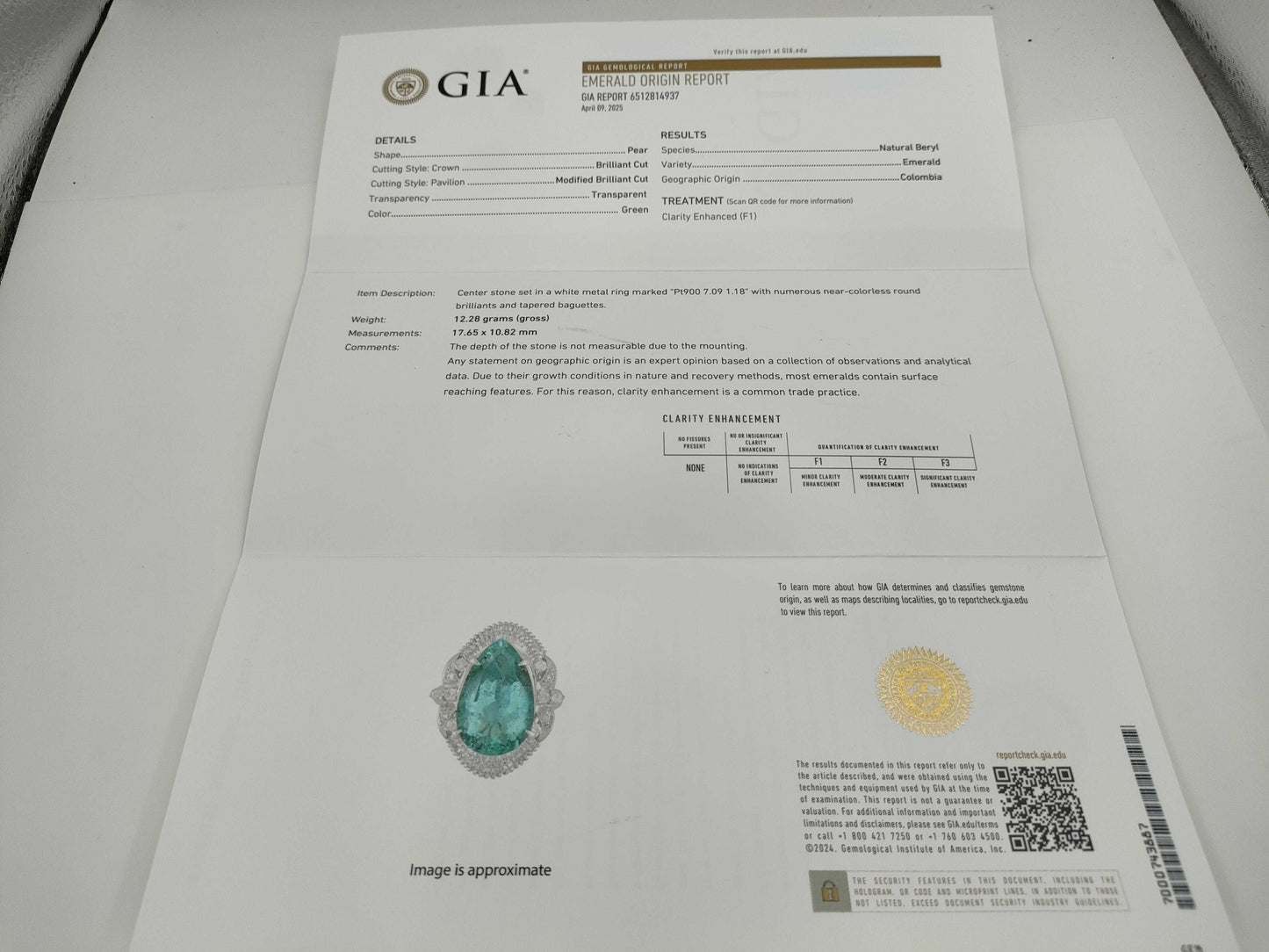E7.09ct D1.18ct PT900 12.3g Ring